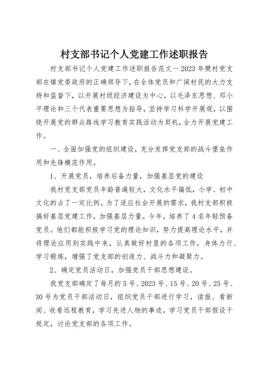 2023年村支部书记个人党建工作述职报告新编.docx_第1页