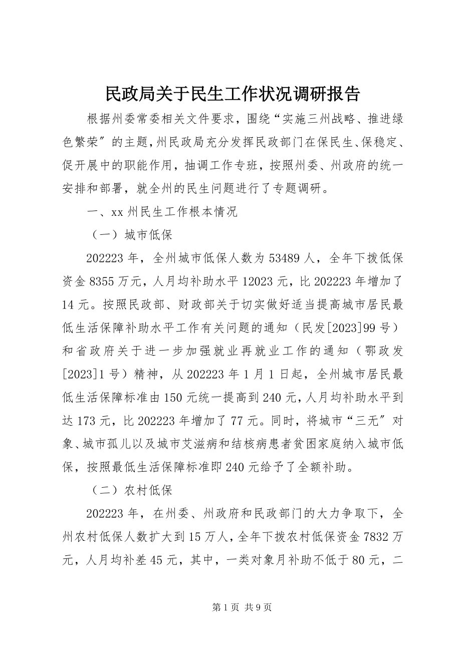 2023年民政局民生工作状况调研报告.docx_第1页