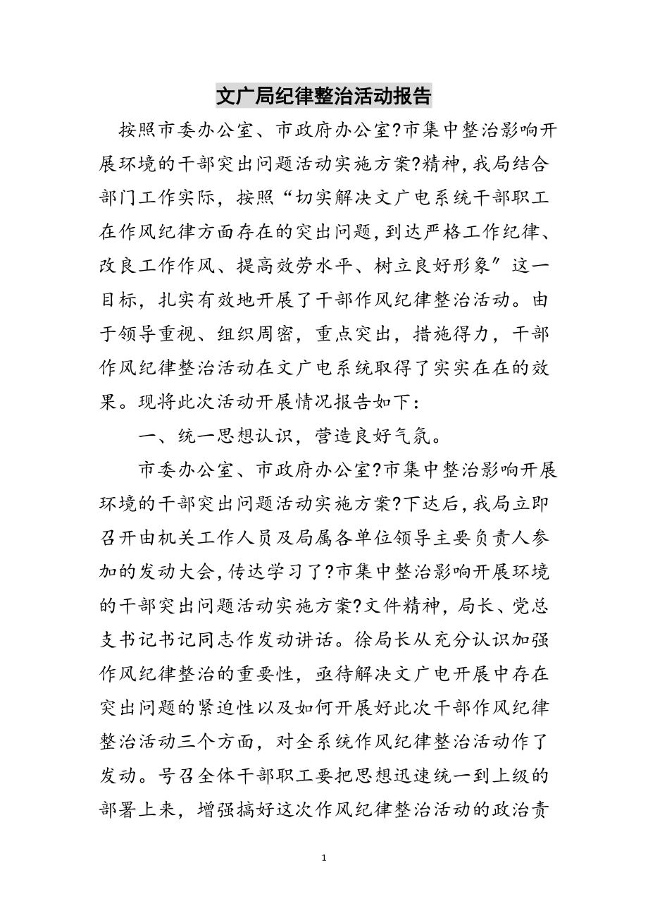 2023年文广局纪律整治活动报告范文.doc_第1页