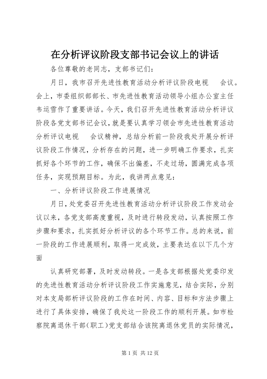 2023年在分析评议阶段支部书记会议上的致辞.docx_第1页