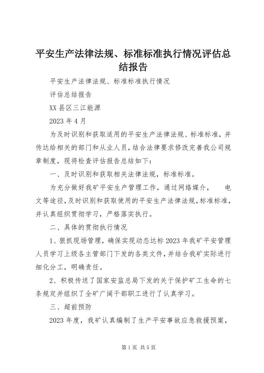 2023年安全生产法律法规标准规范执行情况评估总结报告新编.docx_第1页