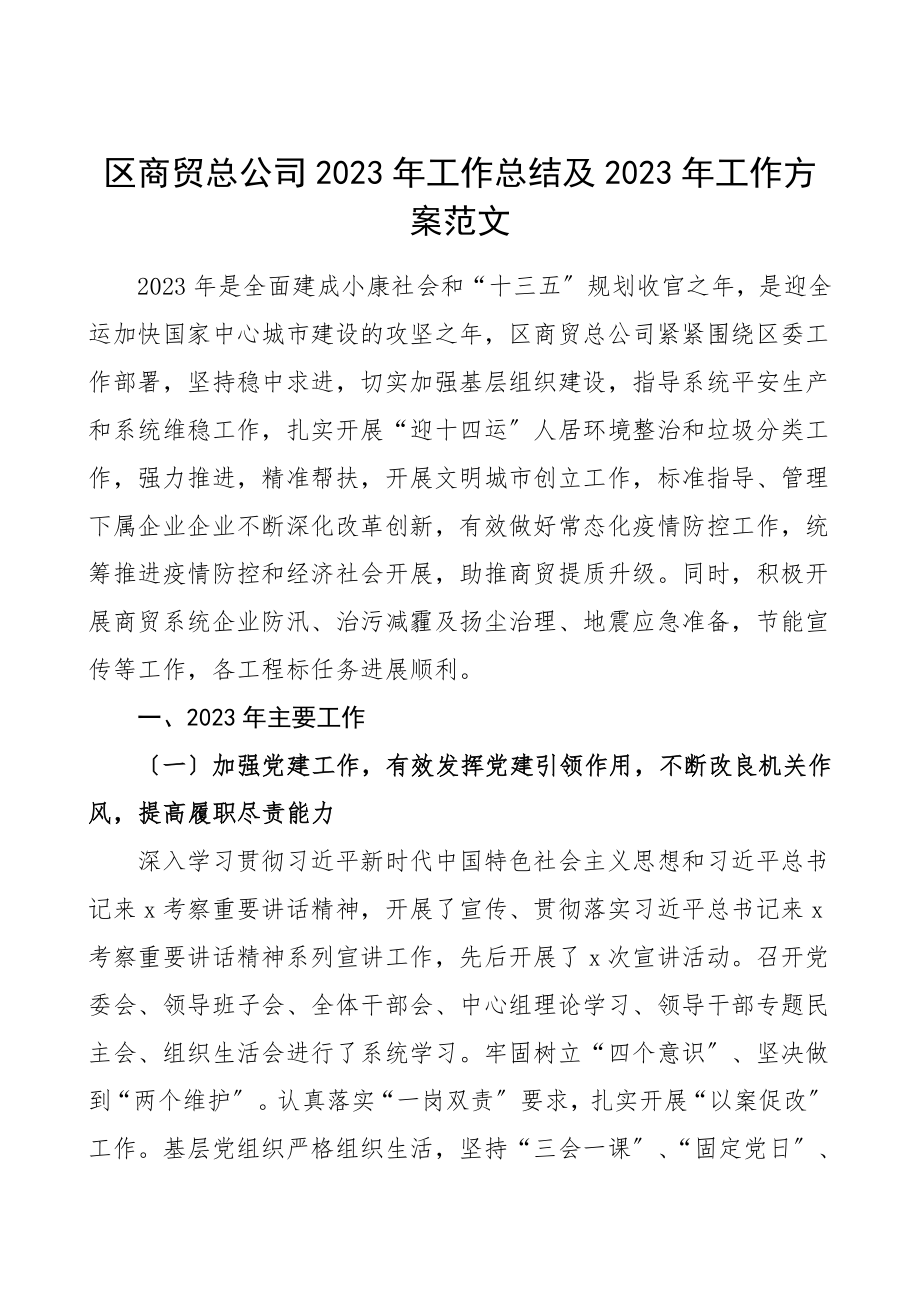 工作总结及工作计划区商贸系统工作总结汇报报告范文.doc_第1页