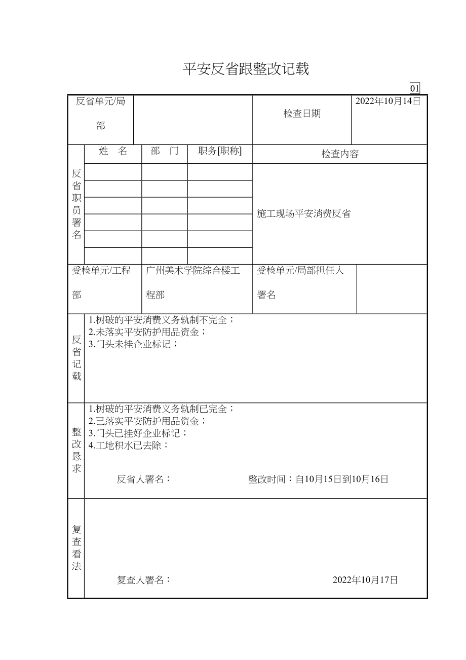 2023年建筑行业安全检查和整改记录.docx_第1页