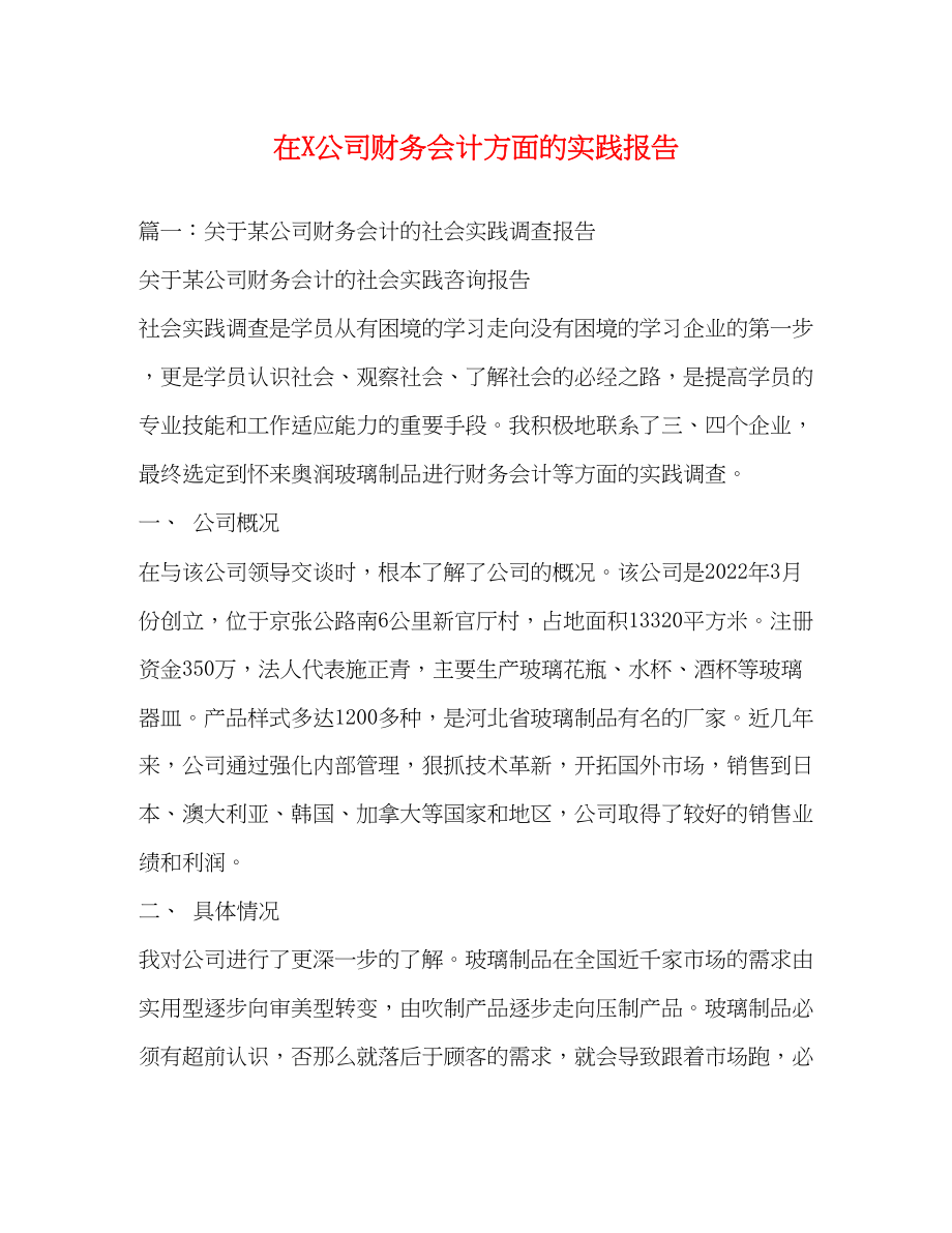 2023年在X公司财务会计方面的实践报告.docx_第1页