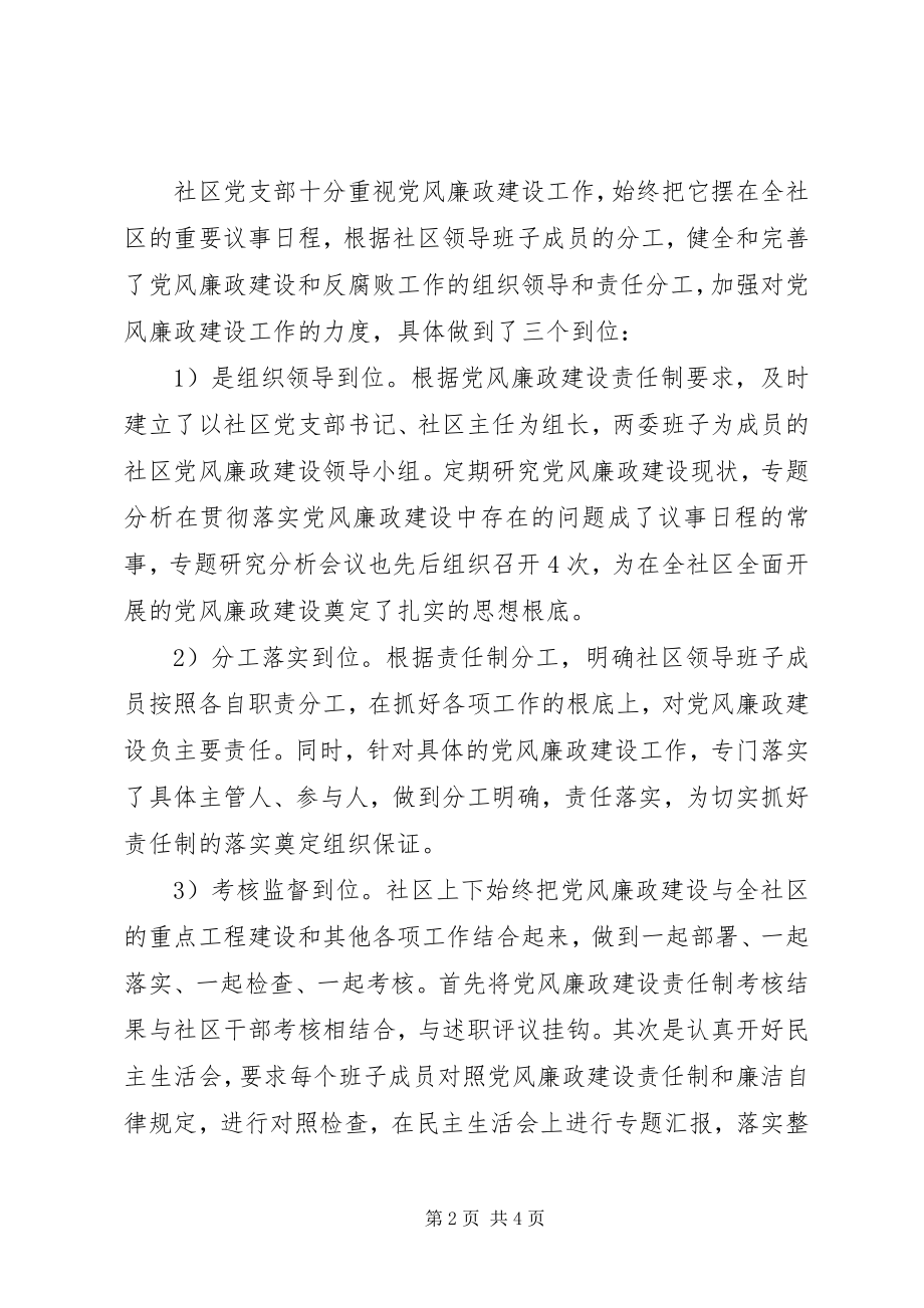 2023年社区党支部年度党风廉政建设工作总结报告.docx_第2页