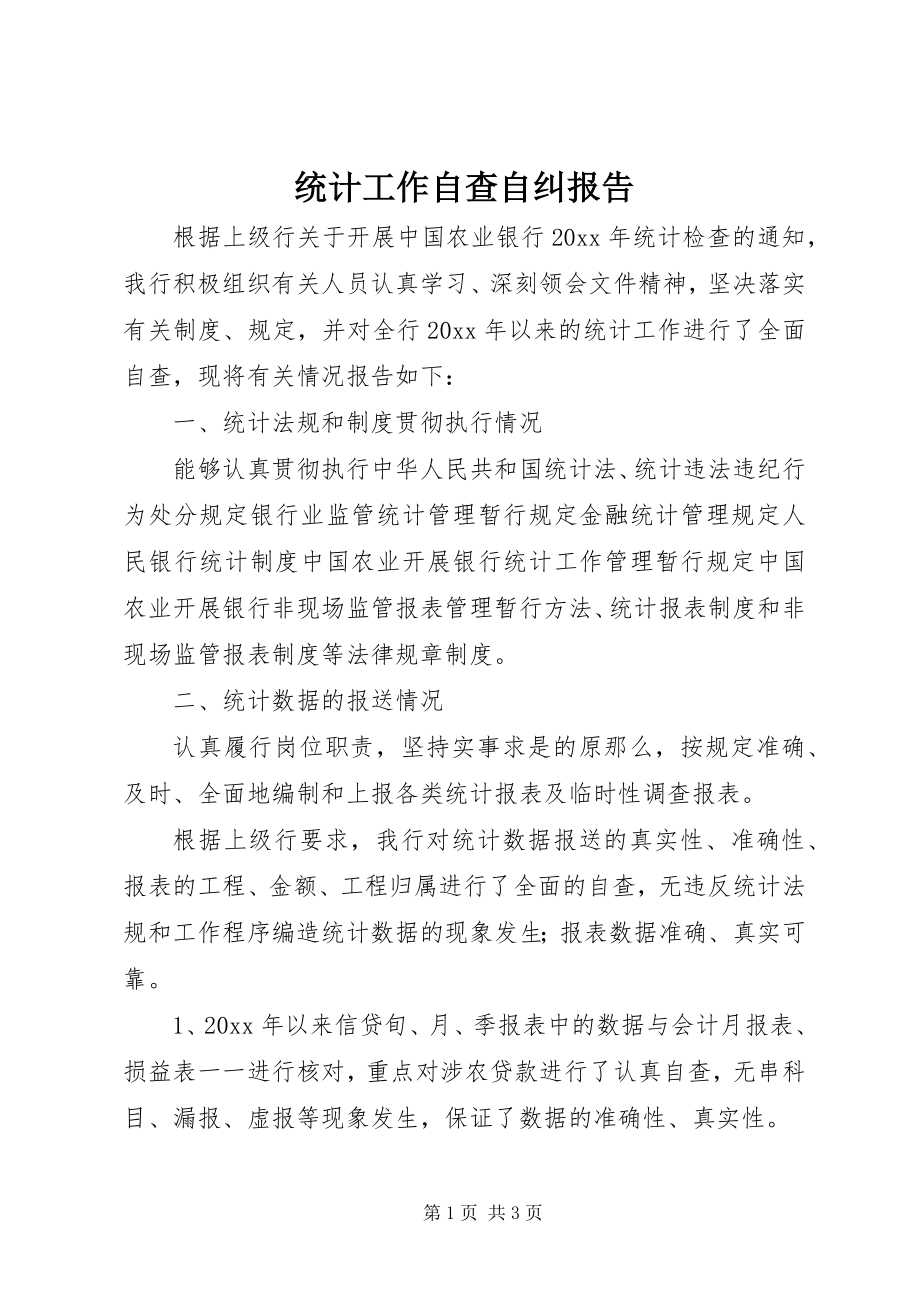 2023年统计工作自查自纠报告.docx_第1页