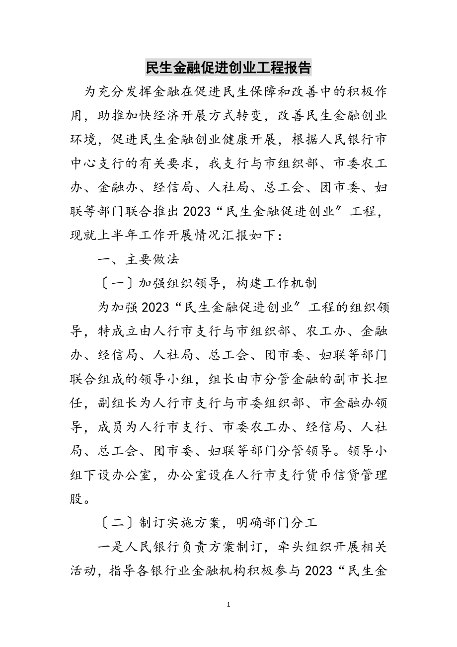 2023年民生金融促进创业工程报告范文.doc_第1页