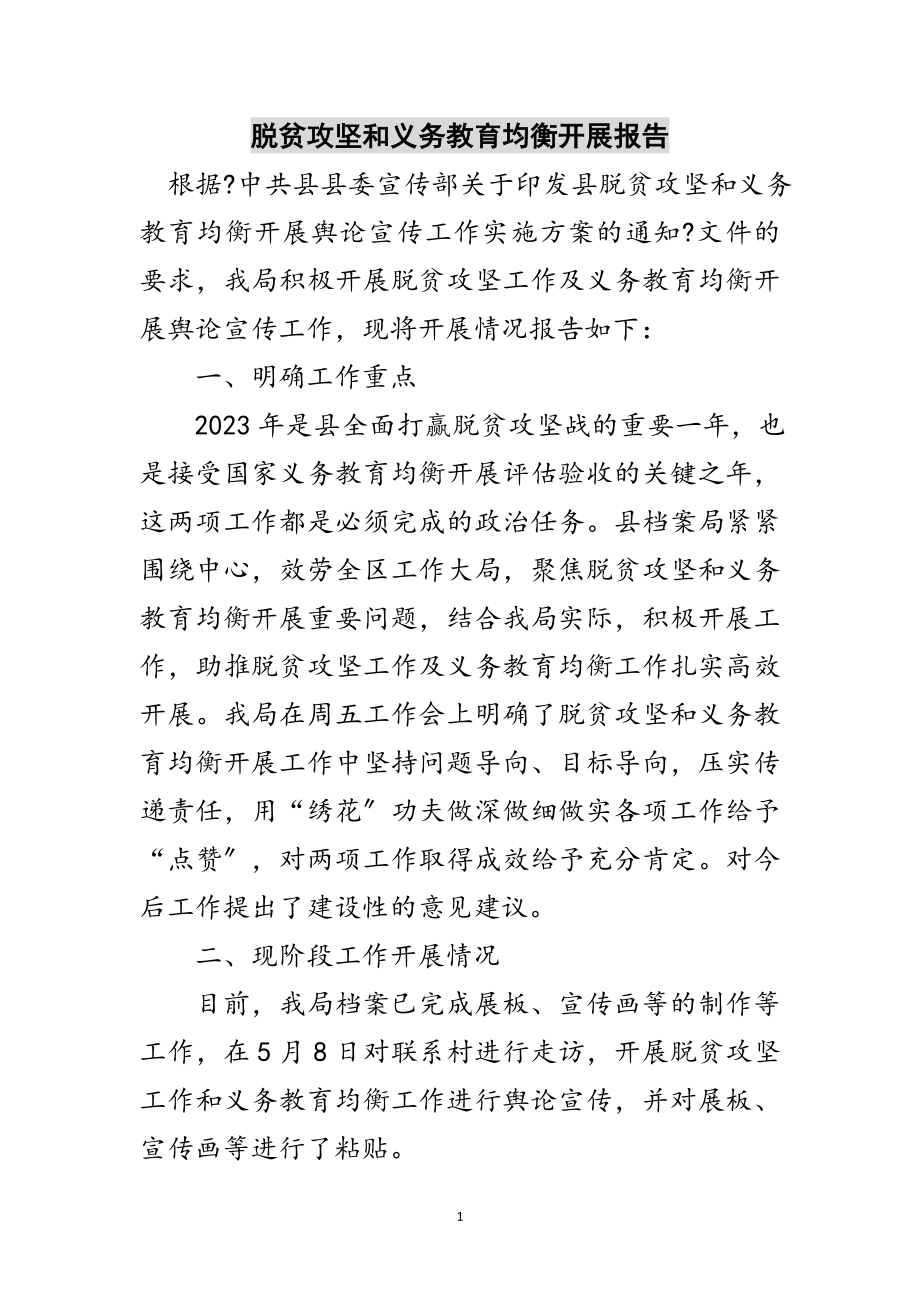 2023年脱贫攻坚和义务教育均衡发展报告范文.doc_第1页