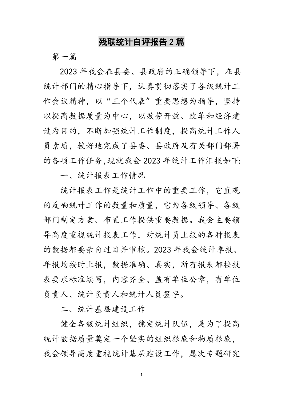 2023年残联统计自评报告2篇范文.doc_第1页