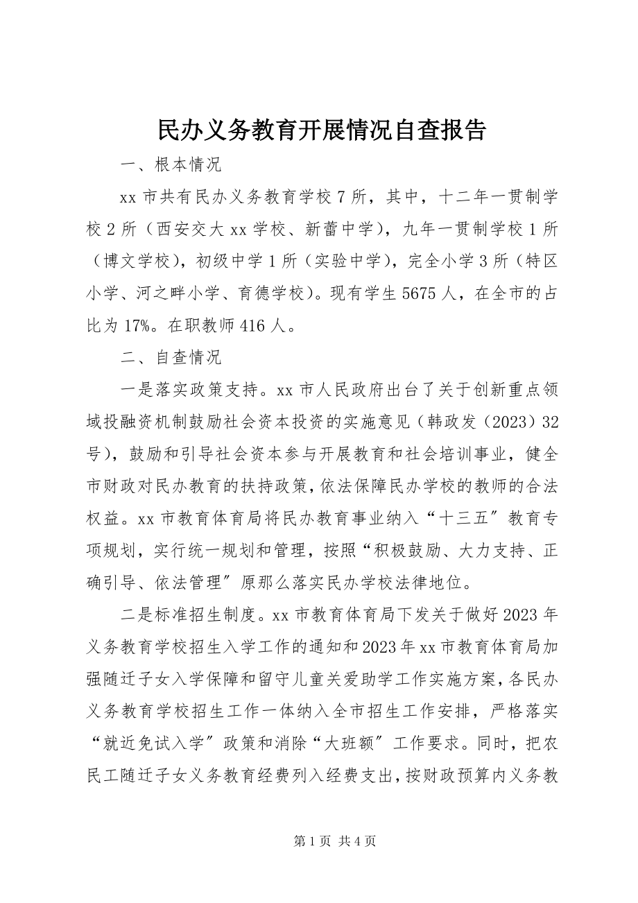 2023年民办义务教育发展情况自查报告.docx_第1页