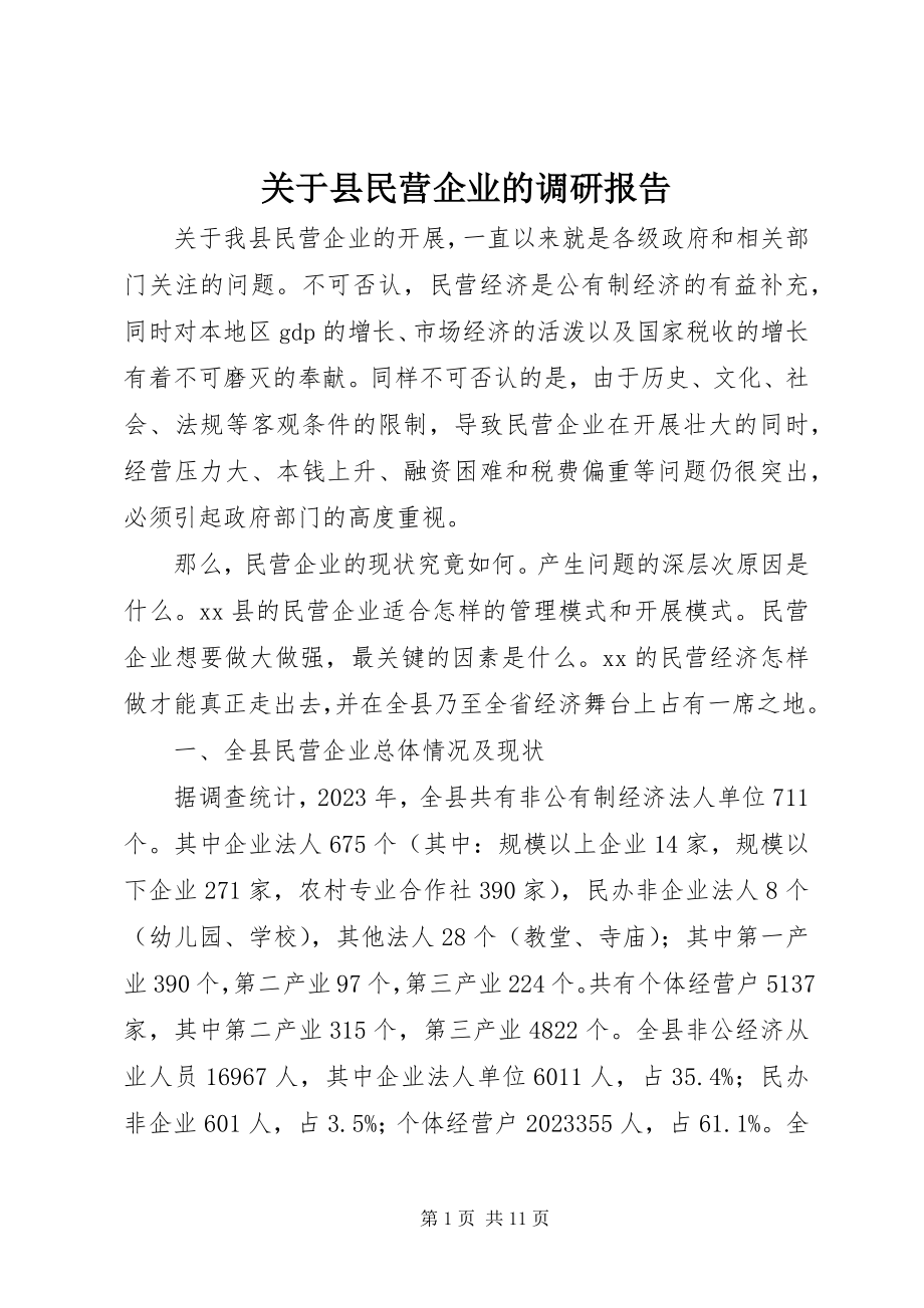 2023年县民营企业的调研报告.docx_第1页