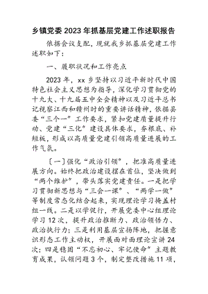 乡镇党委2023年抓基层党建工作述职报告.doc