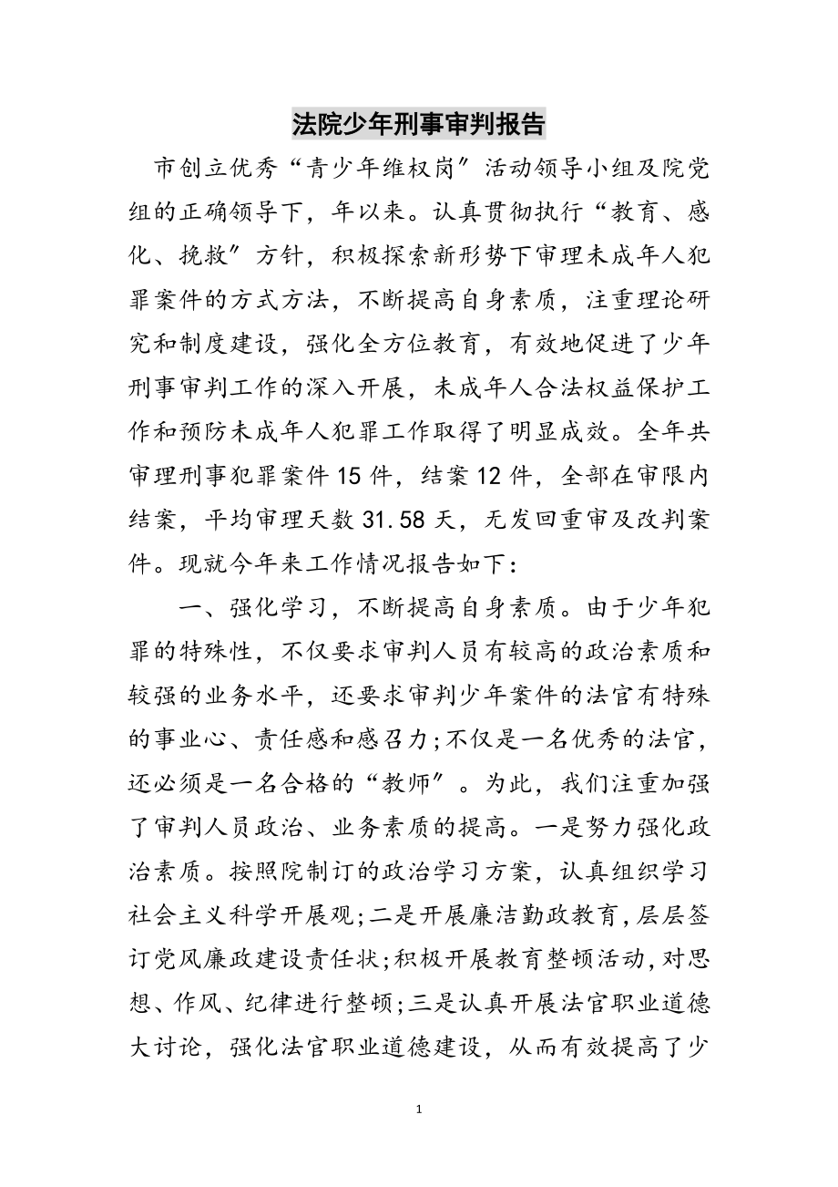 2023年法院少年刑事审判报告范文.doc_第1页