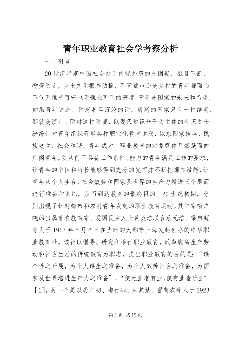 2023年青年职业教育社会学考察分析.docx_第1页