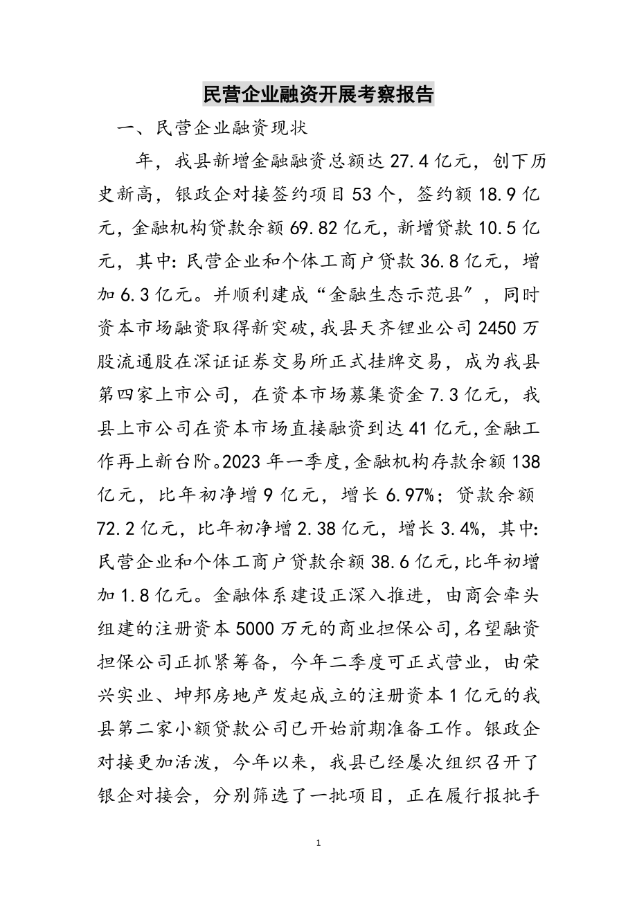 2023年民营企业融资发展考察报告范文.doc_第1页