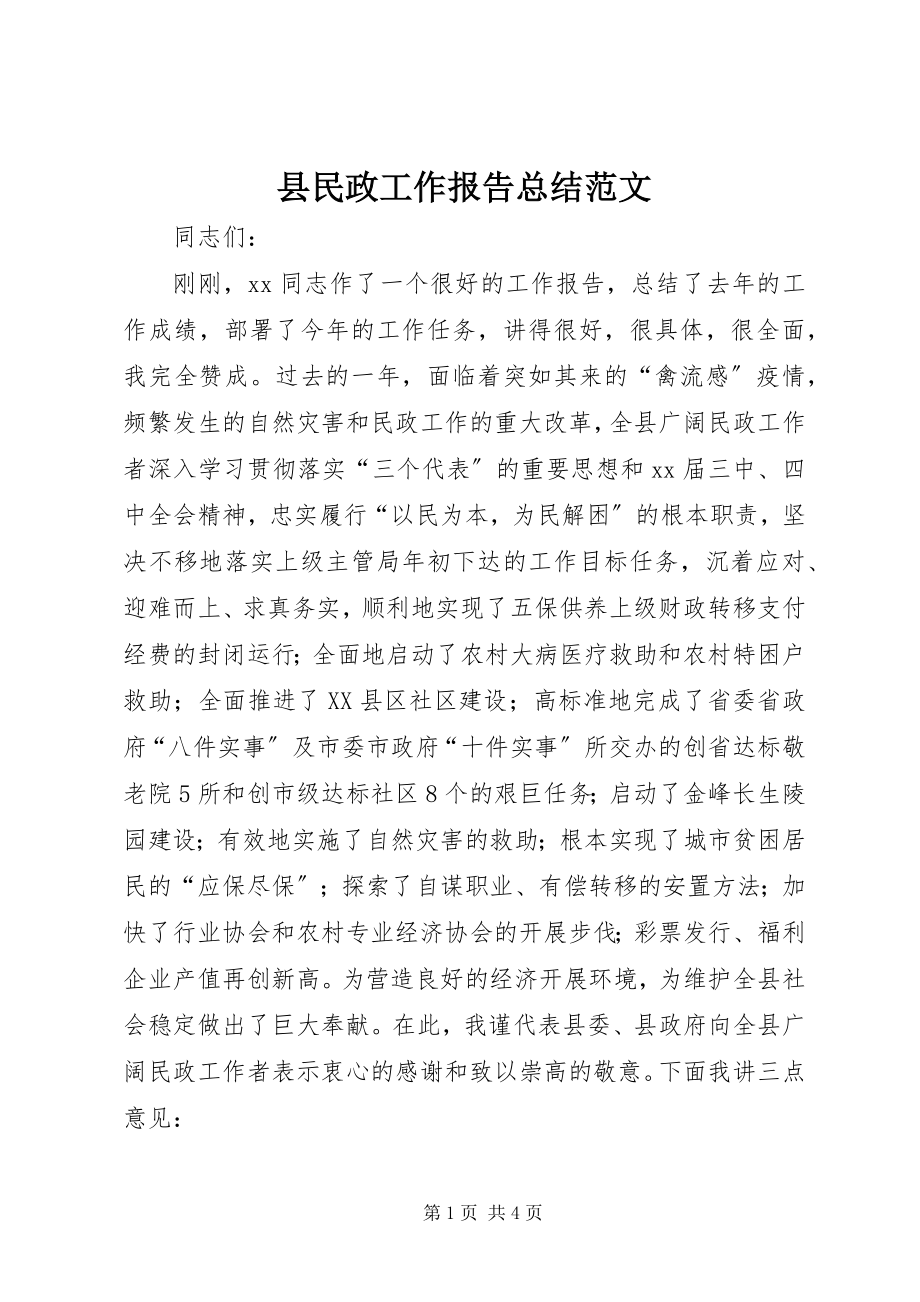 2023年县民政工作报告总结.docx_第1页