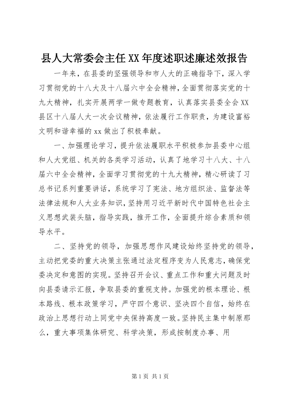 2023年县人大常委会主任度述职述廉述效报告.docx_第1页