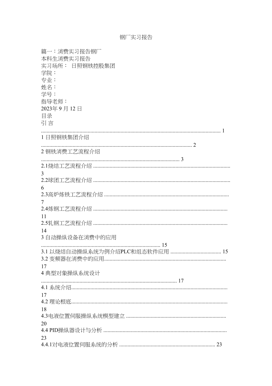 2023年钢厂实习报告.docx_第1页