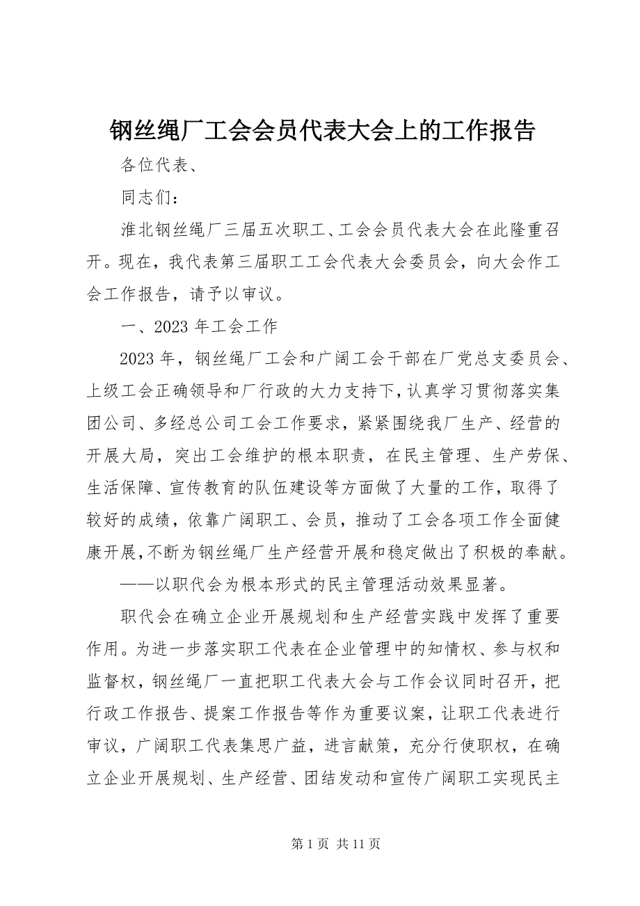 2023年钢丝绳厂工会会员代表大会上的工作报告.docx_第1页