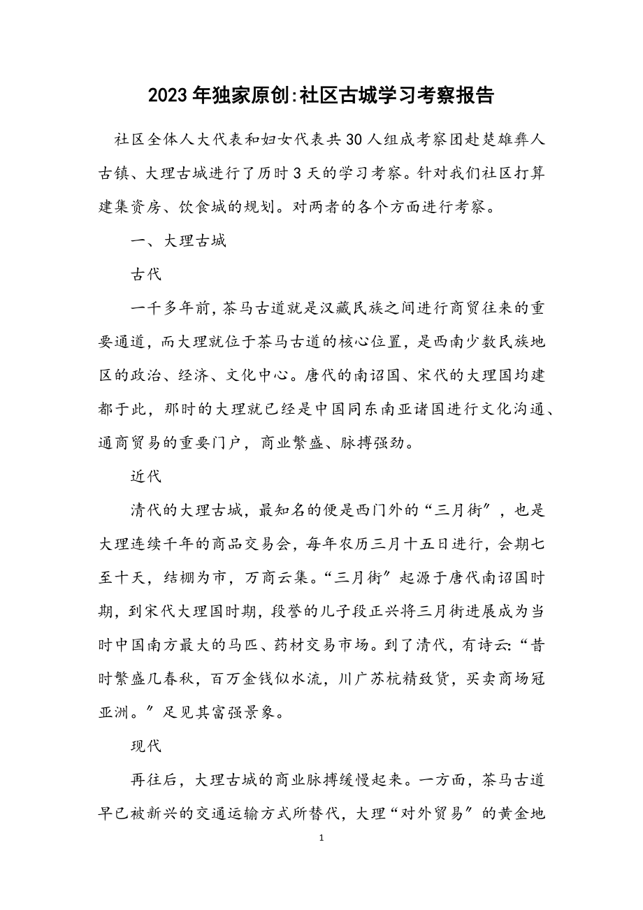 2023年独家原创社区古城学习考察报告.docx_第1页