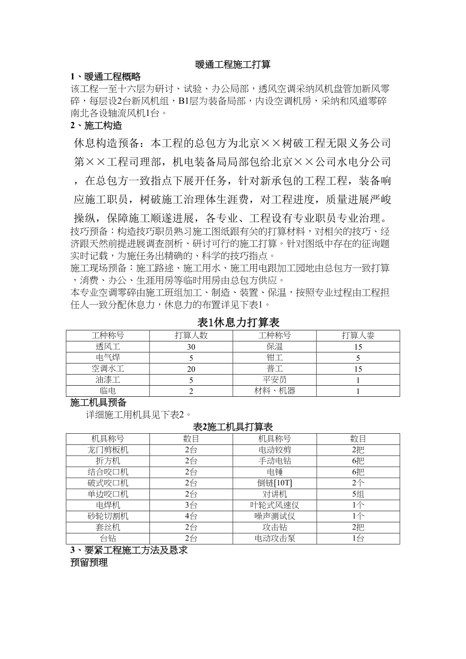 2023年建筑行业办公楼暖通工程施工组织设计方案.docx_第1页