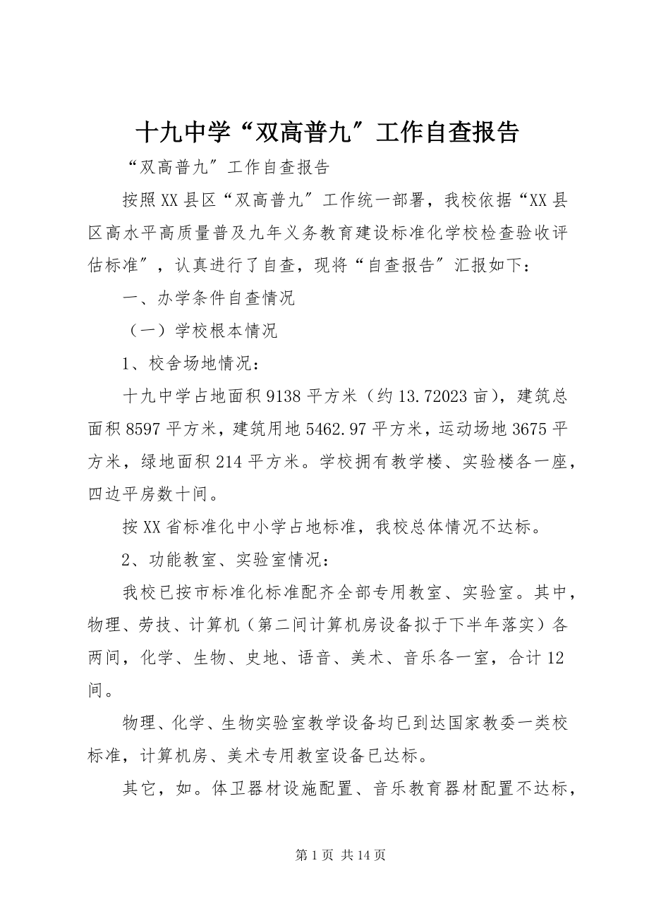 2023年十九中学“双高普九”工作自查报告.docx_第1页