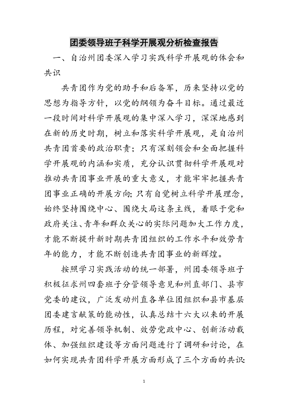 2023年团委领导班子科学发展观分析检查报告范文.doc_第1页