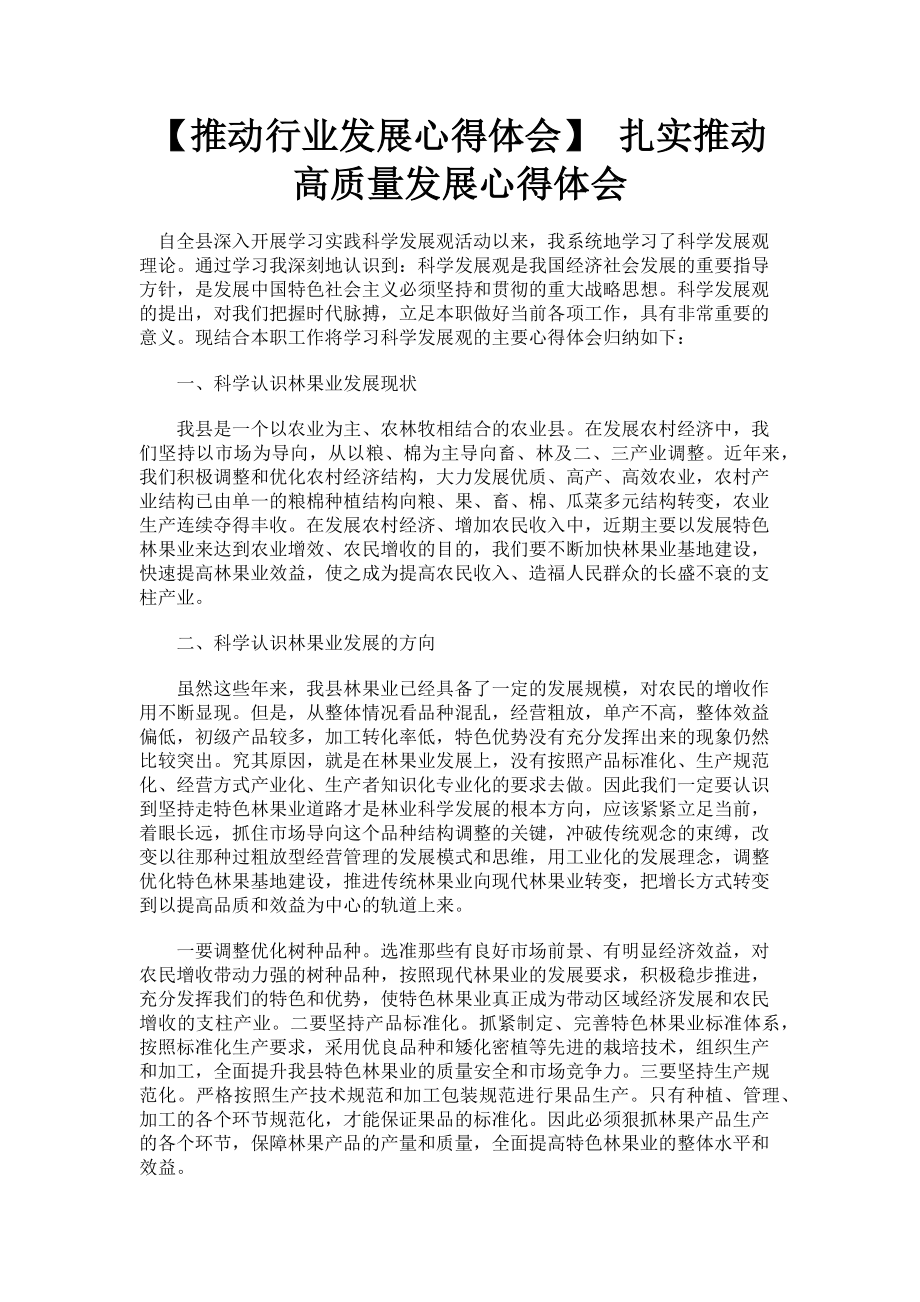 2023年推动行业发展心得体会 扎实推动高质量发展心得体会.doc_第1页