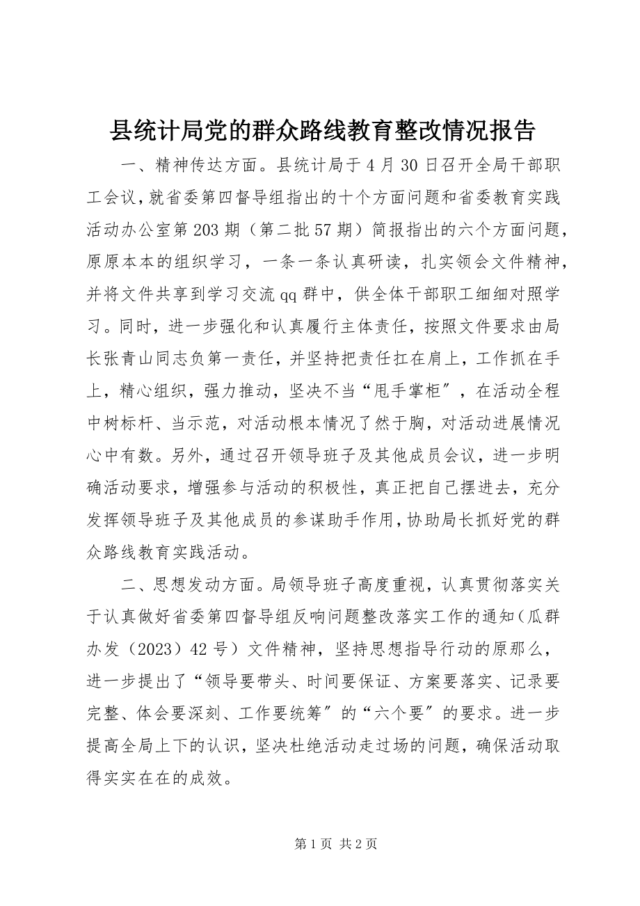 2023年县统计局党的群众路线教育整改情况报告.docx_第1页