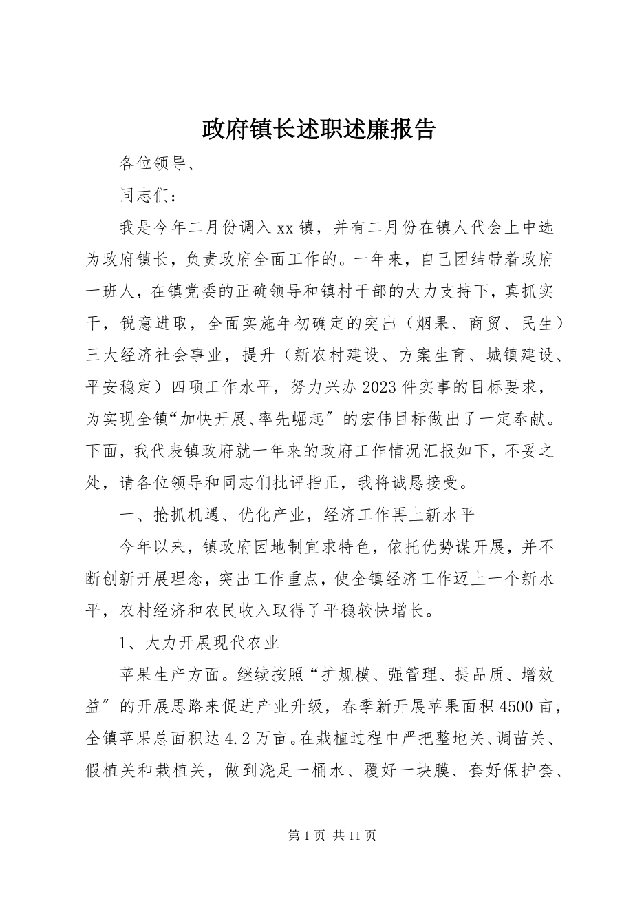 2023年政府镇长述职述廉报告.docx_第1页