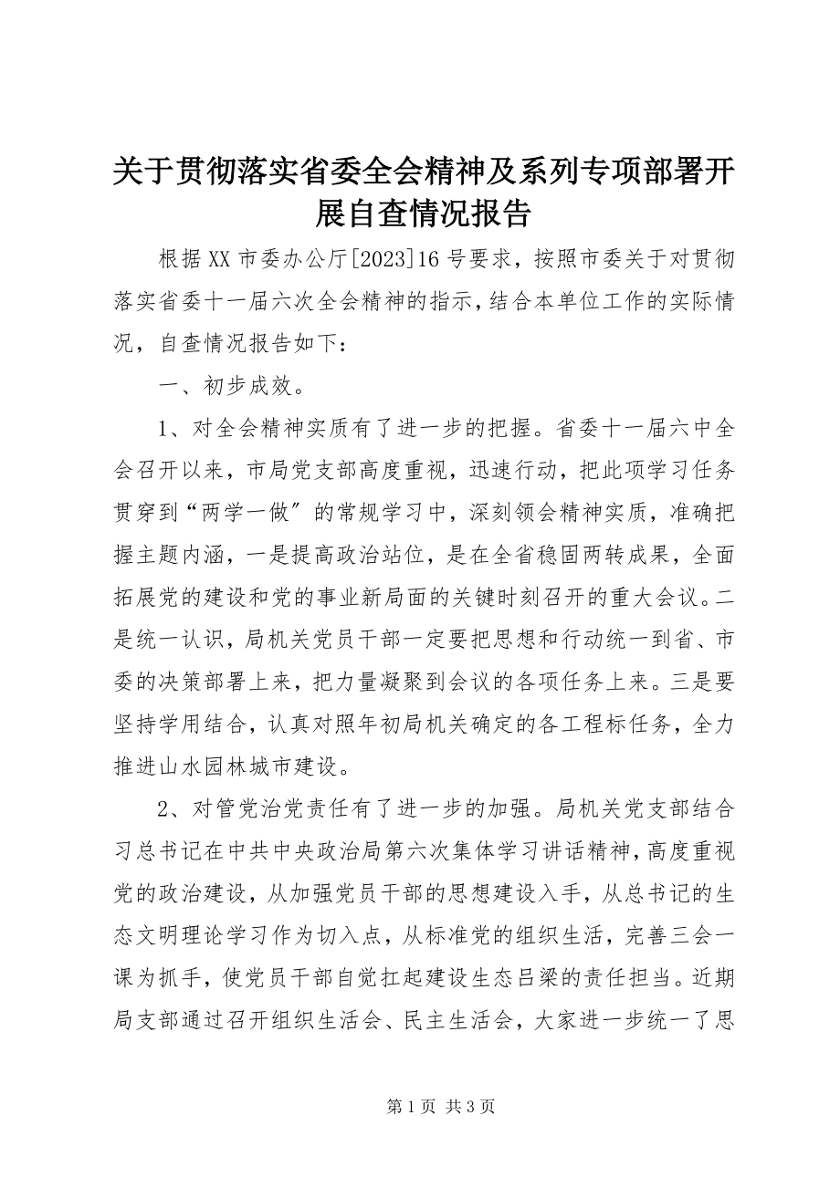 2023年贯彻落实省委全会精神及系列专项部署开展自查情况报告.docx_第1页