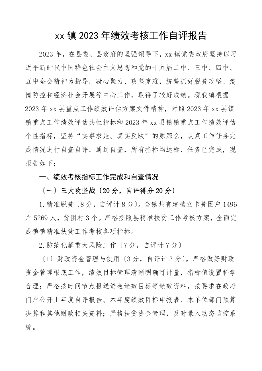 绩效考核工作自评报告工作总结汇报报告范文.doc_第1页