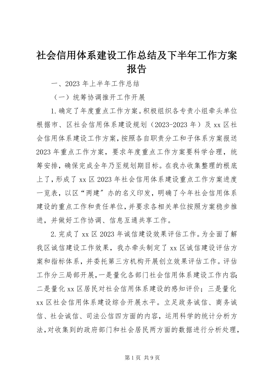 2023年社会信用体系建设工作总结及下半年工作计划报告.docx_第1页