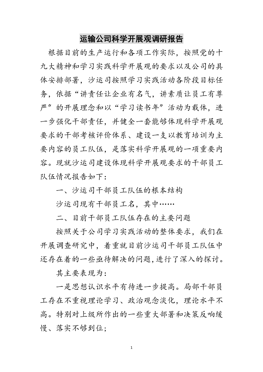 2023年运输公司科学发展观调研报告范文.doc_第1页