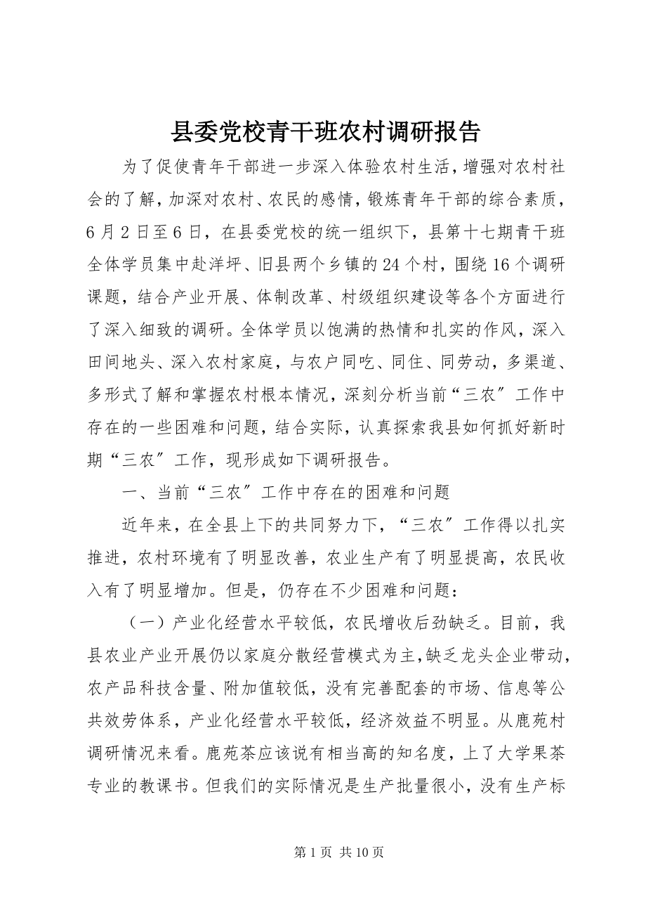 2023年县委党校青干班农村调研报告.docx_第1页