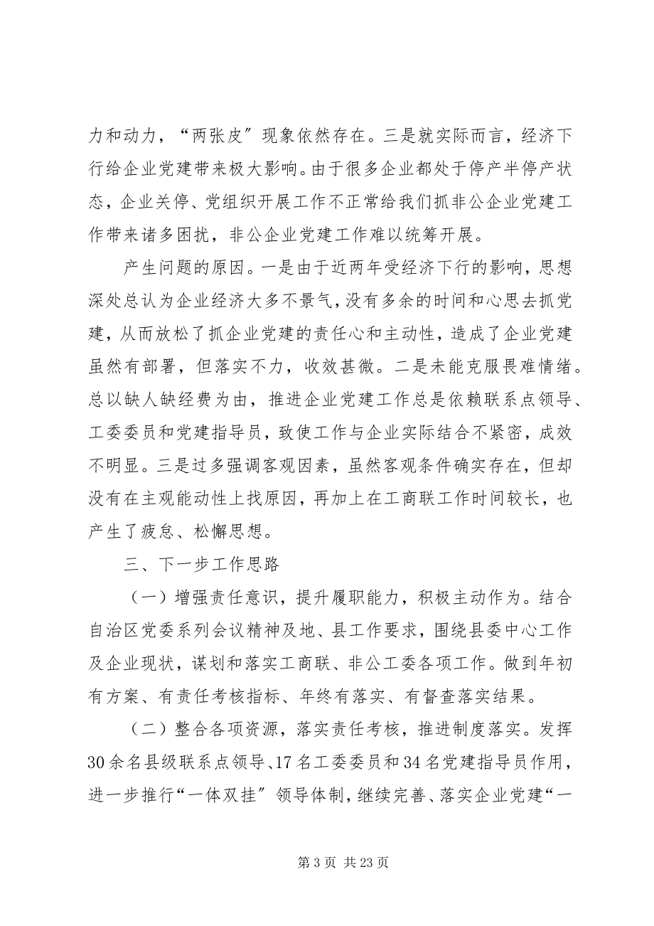 2023年非公经济组织工委书记履职抓基层党建工作述职报告.docx_第3页