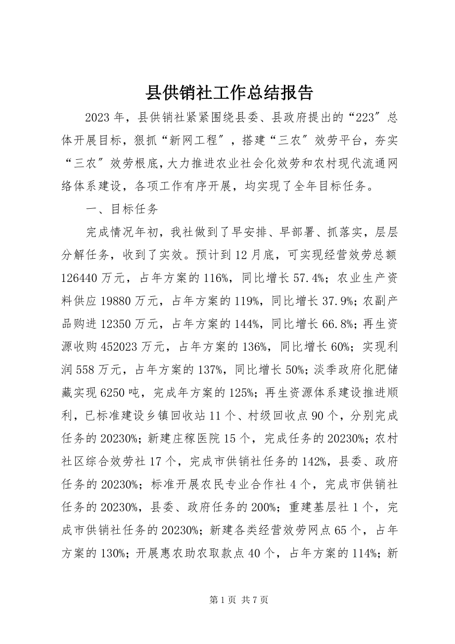 2023年县供销社工作总结报告.docx_第1页