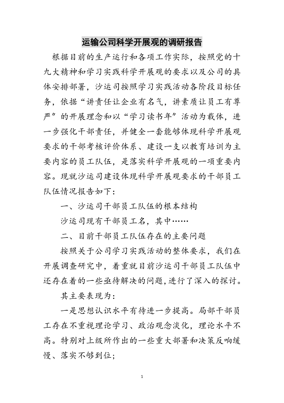 2023年运输公司科学发展观的调研报告范文.doc_第1页