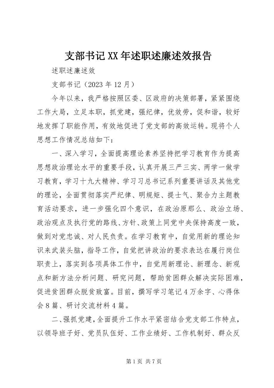 2023年支部书记述职述廉述效报告.docx_第1页