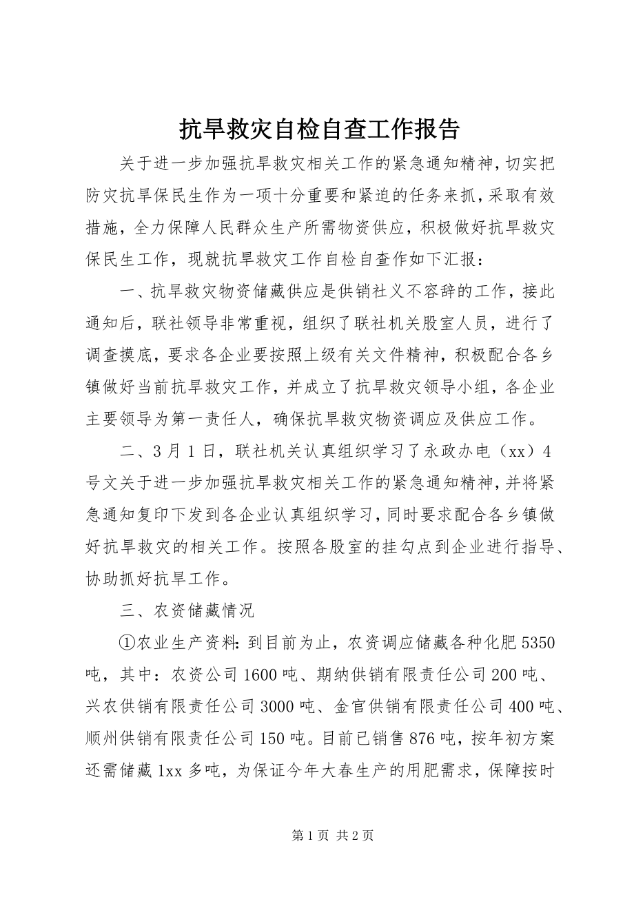 2023年抗旱救灾自检自查工作报告.docx_第1页