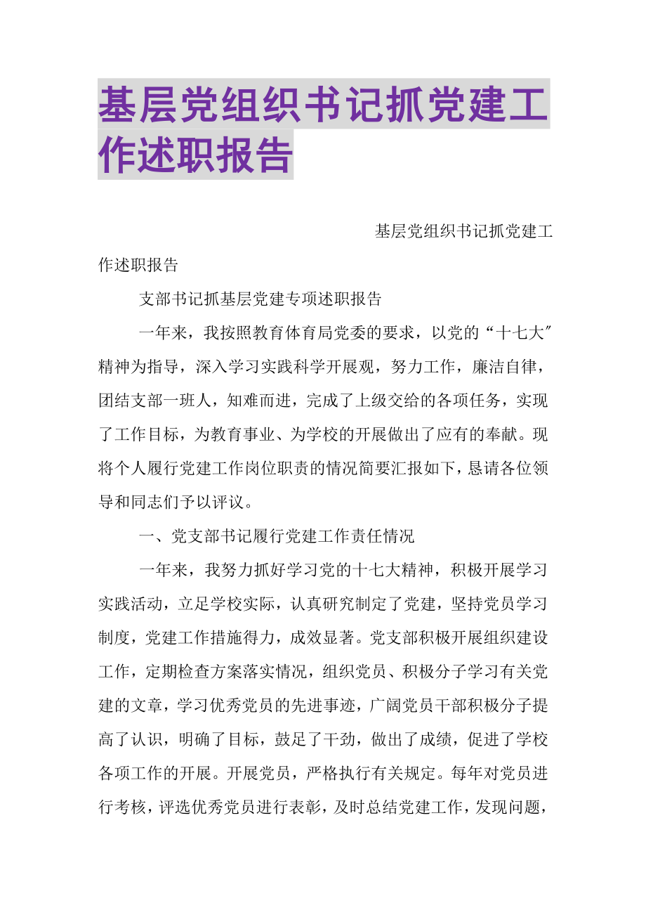 2023年基层党组织书记抓党建工作述职报告.doc_第1页