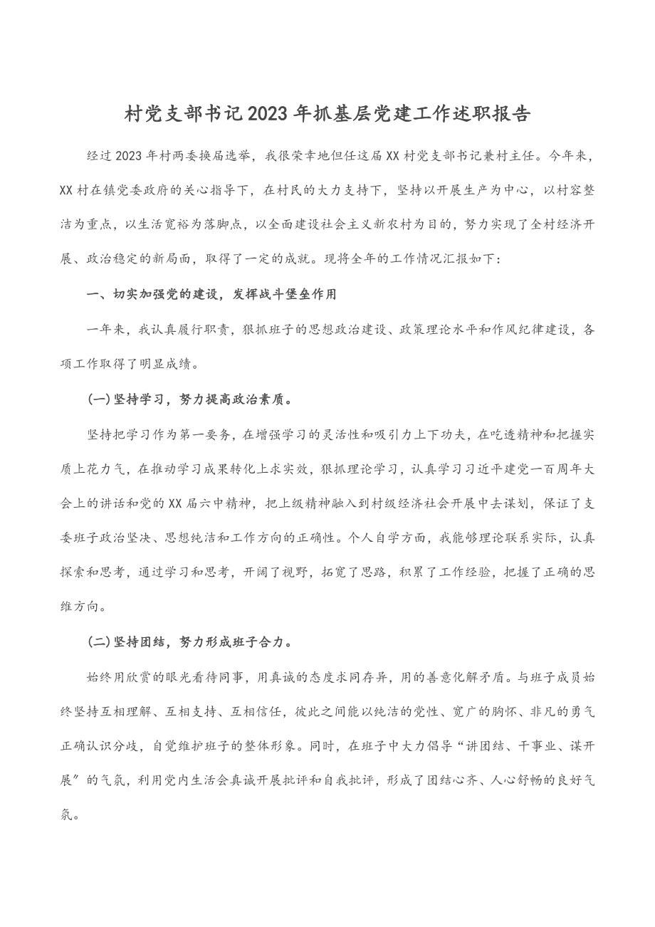 村党支部书记2023年抓基层党建工作述职报告.docx_第1页