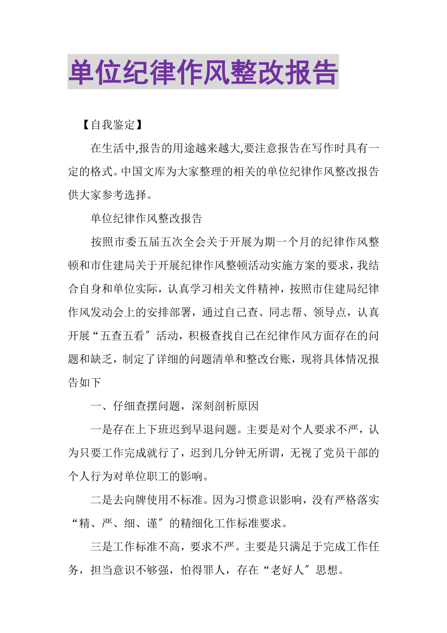 2023年单位纪律作风整改报告.doc_第1页