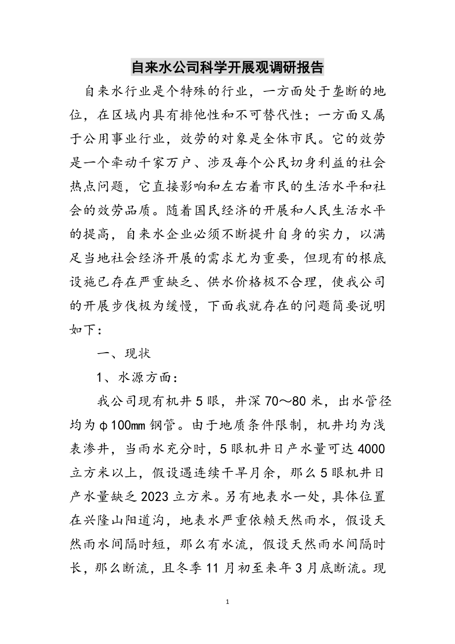 2023年自来水公司科学发展观调研报告范文.doc_第1页