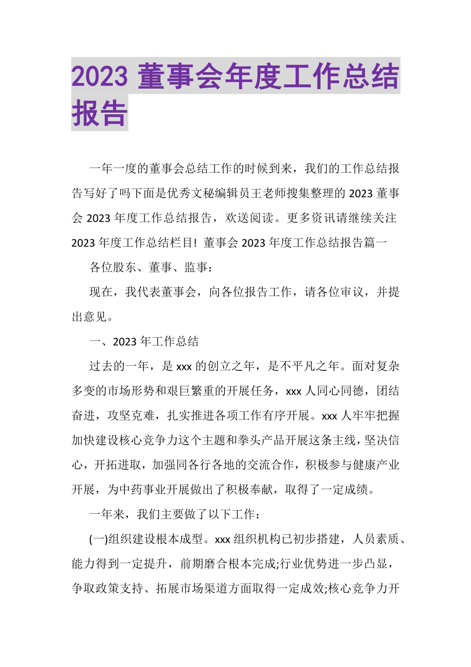 2023年董事会年度工作总结报告.doc_第1页