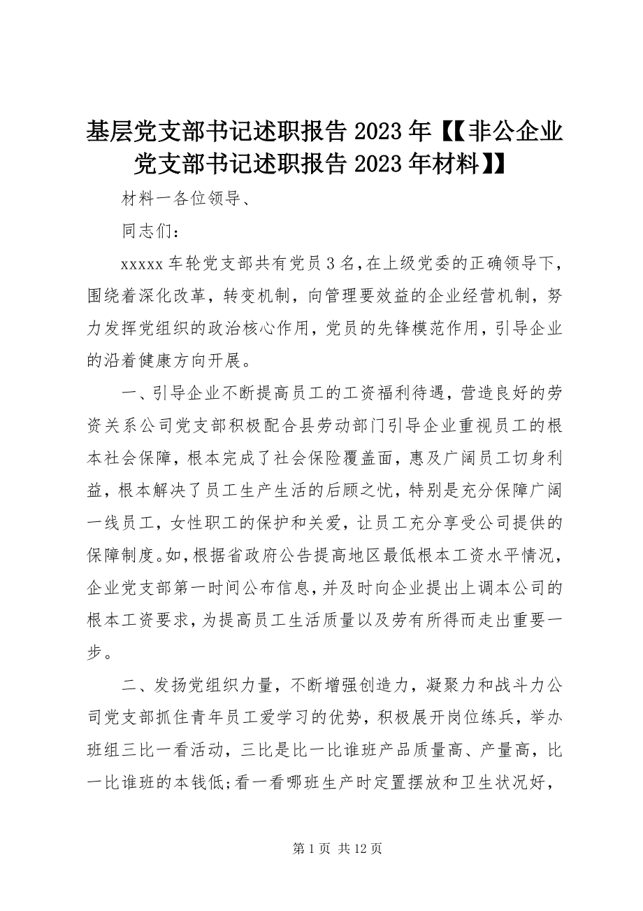 2023年基层党支部书记述职报告【【非公企业党支部书记述职报告材料】】.docx_第1页