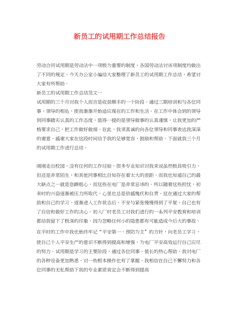 2023年新员工的试用期工作总结报告.docx_第1页