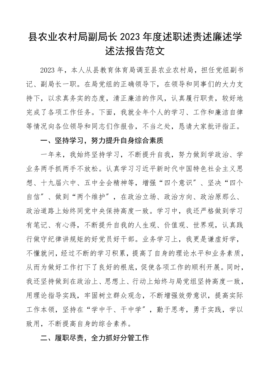 2023年度述职述责述廉述学述法报告领导干部个人述职报告.doc_第1页