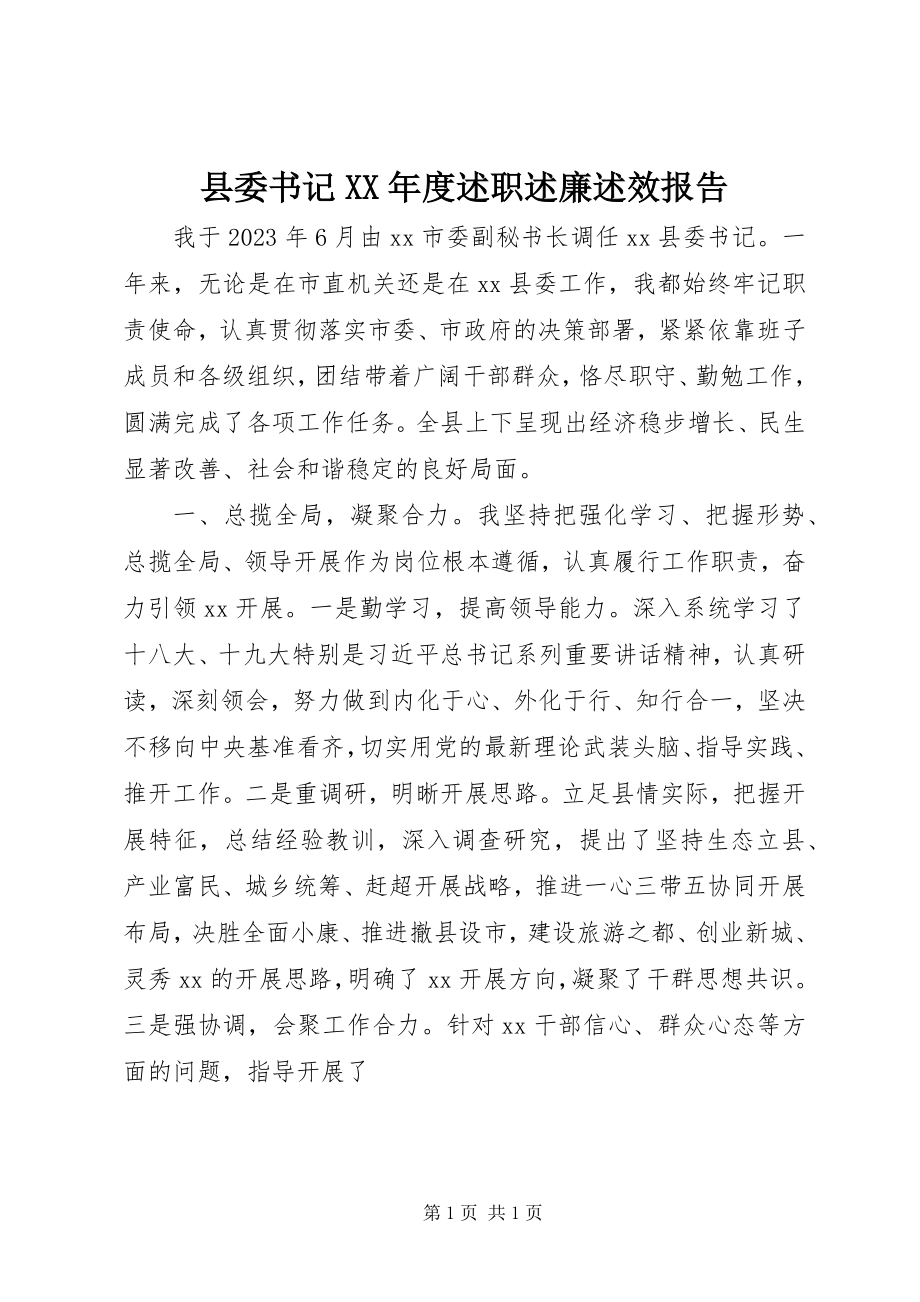 2023年县委书记度述职述廉述效报告.docx_第1页