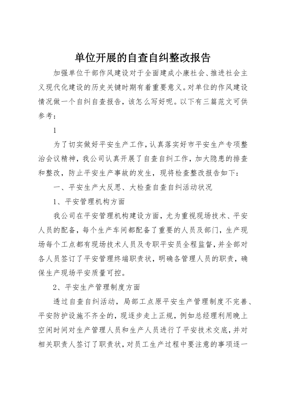 2023年单位开展的自查自纠整改报告.docx_第1页